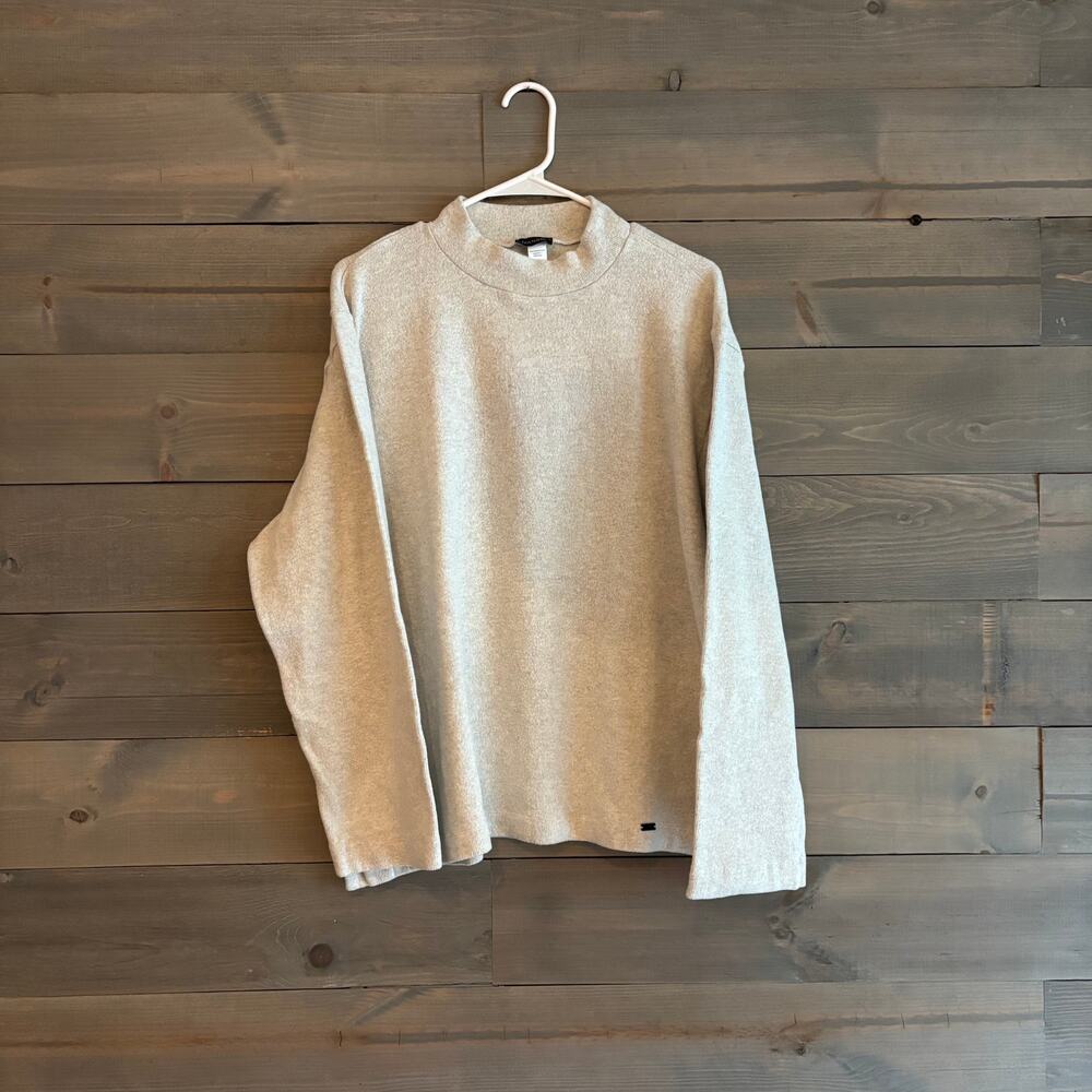 HANRO | Mock Neck Pullover Sweatshirt Oatmeal Cotton Blend Size XXL